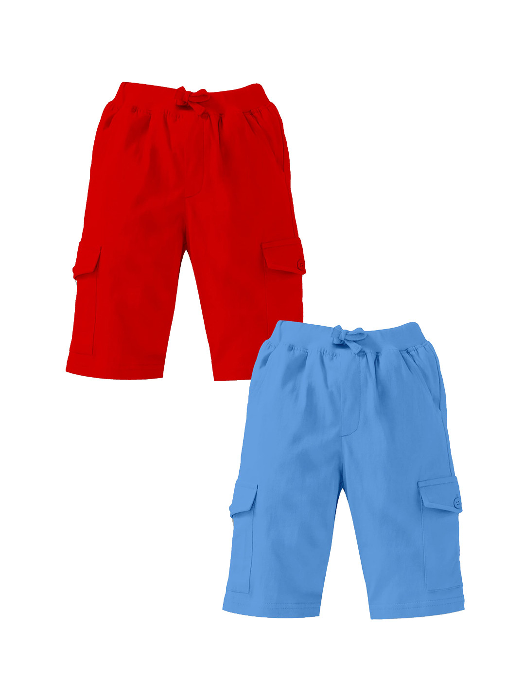 KiddoPanti Boys Pack Of 2 Red & Blue High-Rise Cotton Cargo Shorts
