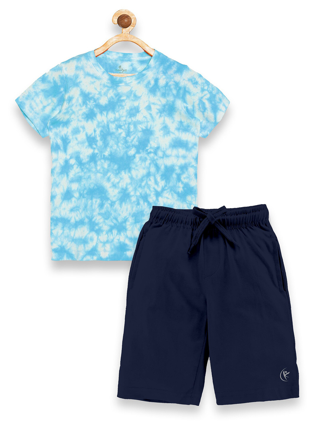 KiddoPanti Boys Blue & White Printed Pure Cotton T-shirt with Shorts