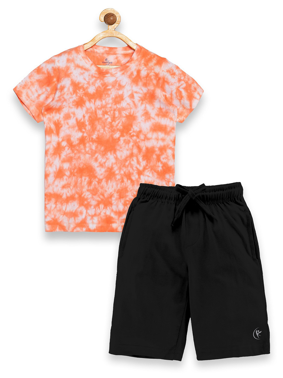KiddoPanti Boys Rust & Black Printed Pure Cotton T-shirt with Shorts