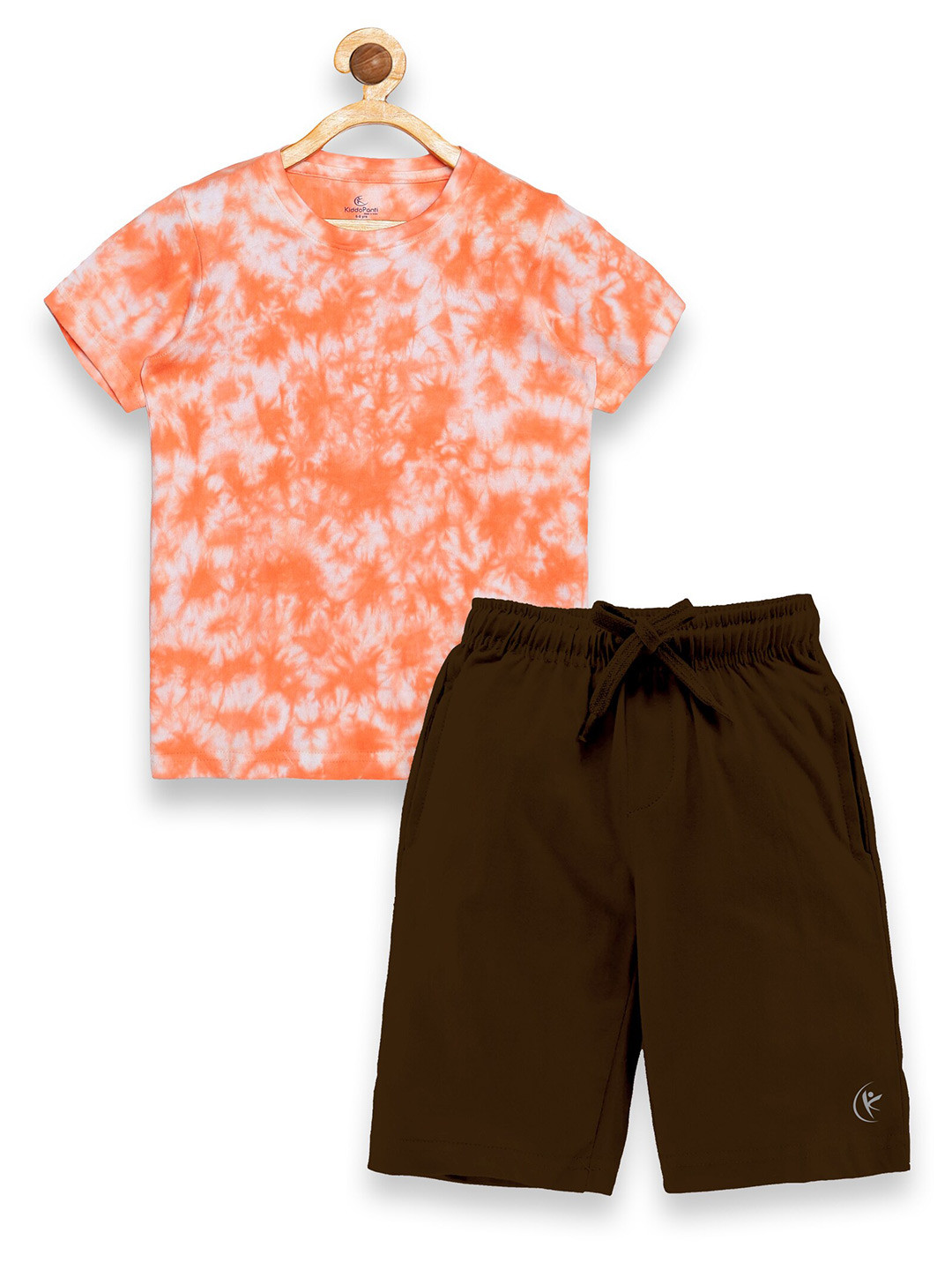 KiddoPanti Boys Rust & Brown Printed Pure Cotton T-shirt with Shorts