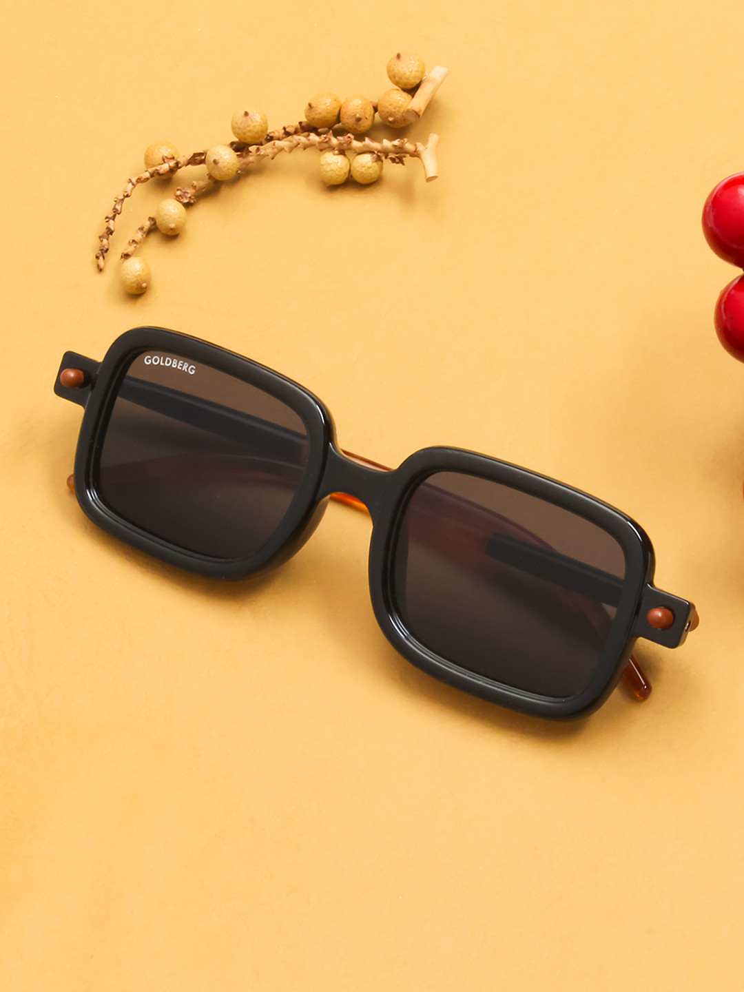 Gold Berg Black Lens & Brown Square Sunglasses with UV Protected Lens- GB-22037_C1