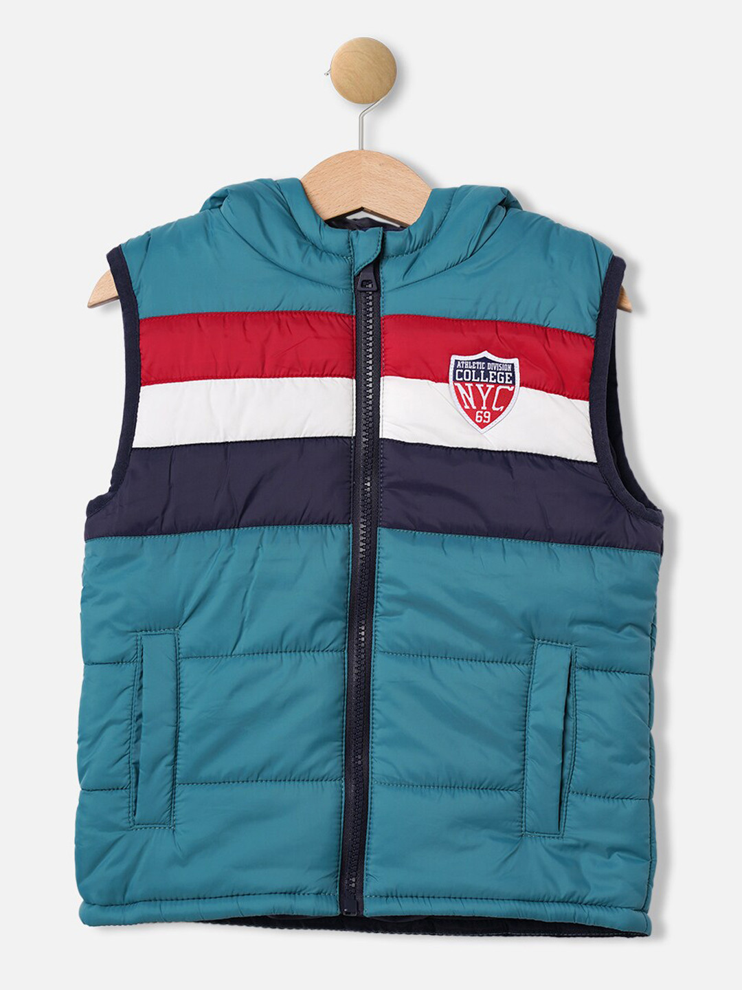 R&B Boys Sea Green & Red Striped Padded Cotton Jacket