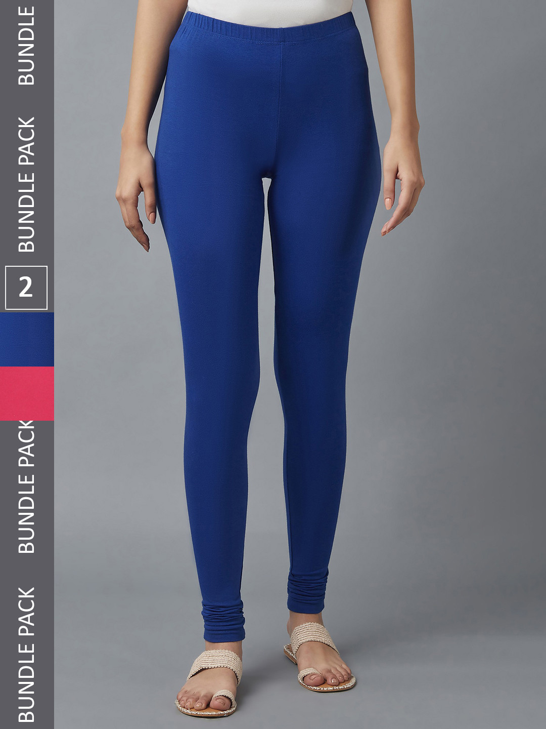 KEX Women Blue & Pink Pack Of 2 Solid Churidar Length Leggings