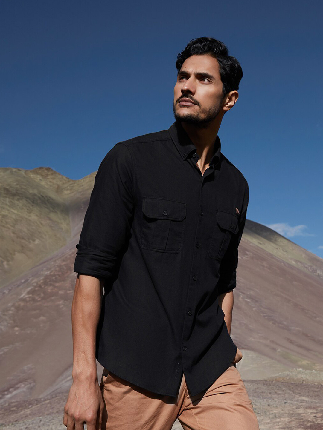 Andamen Men Black Classic Slim Fit Casual Cotton Shirt