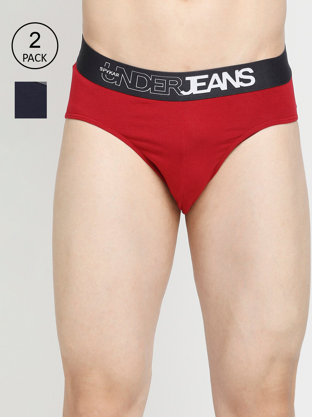 UnderJeans by Spykar Men Pack Of 2 Maroon & Navy Blue Solid Basic Briefs