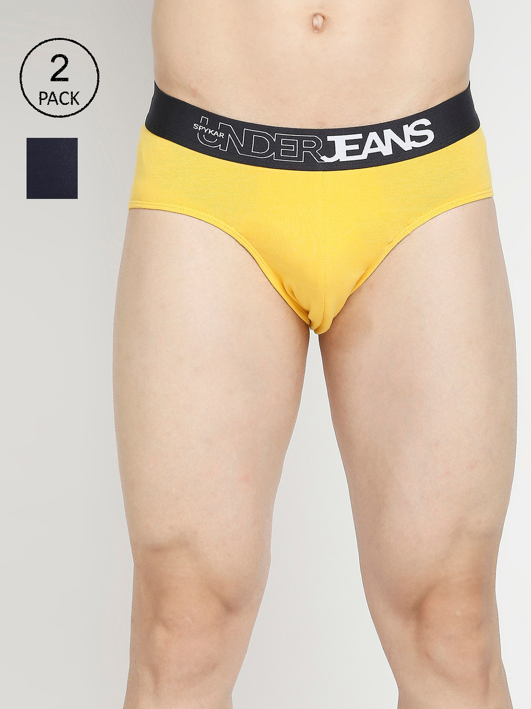 UnderJeans by Spykar Men Pack of 2 Yellow & Navy Blue Basic Briefs UJEPBC055YELLOWNAVYBLUE