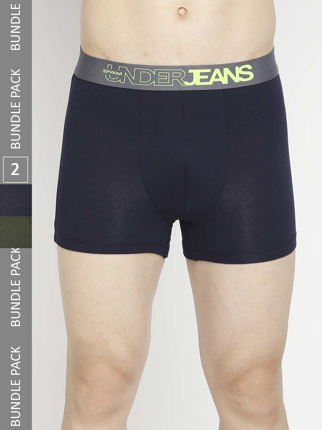 UnderJeans by Spykar Men Pack Of 2 Navy Blue & Olive Green Trunks UJEPTC056NAVYBLUEOLIVE