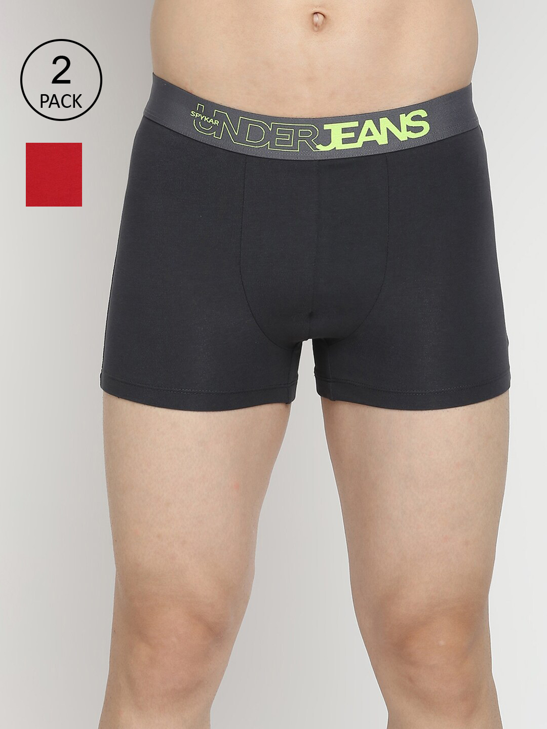 Underjeans by Spykar  Men Maroon & Grey Pack Of 2 Solid Trunks UJEPTC056MAROONDKGREY