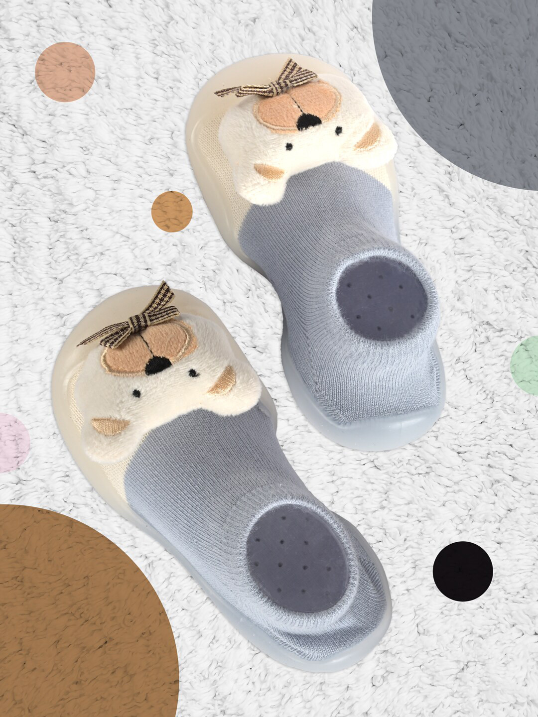 Yellow Bee Boys Blue Patterned Ankle-Length Anti-Skit Stuffed Teddy Socks