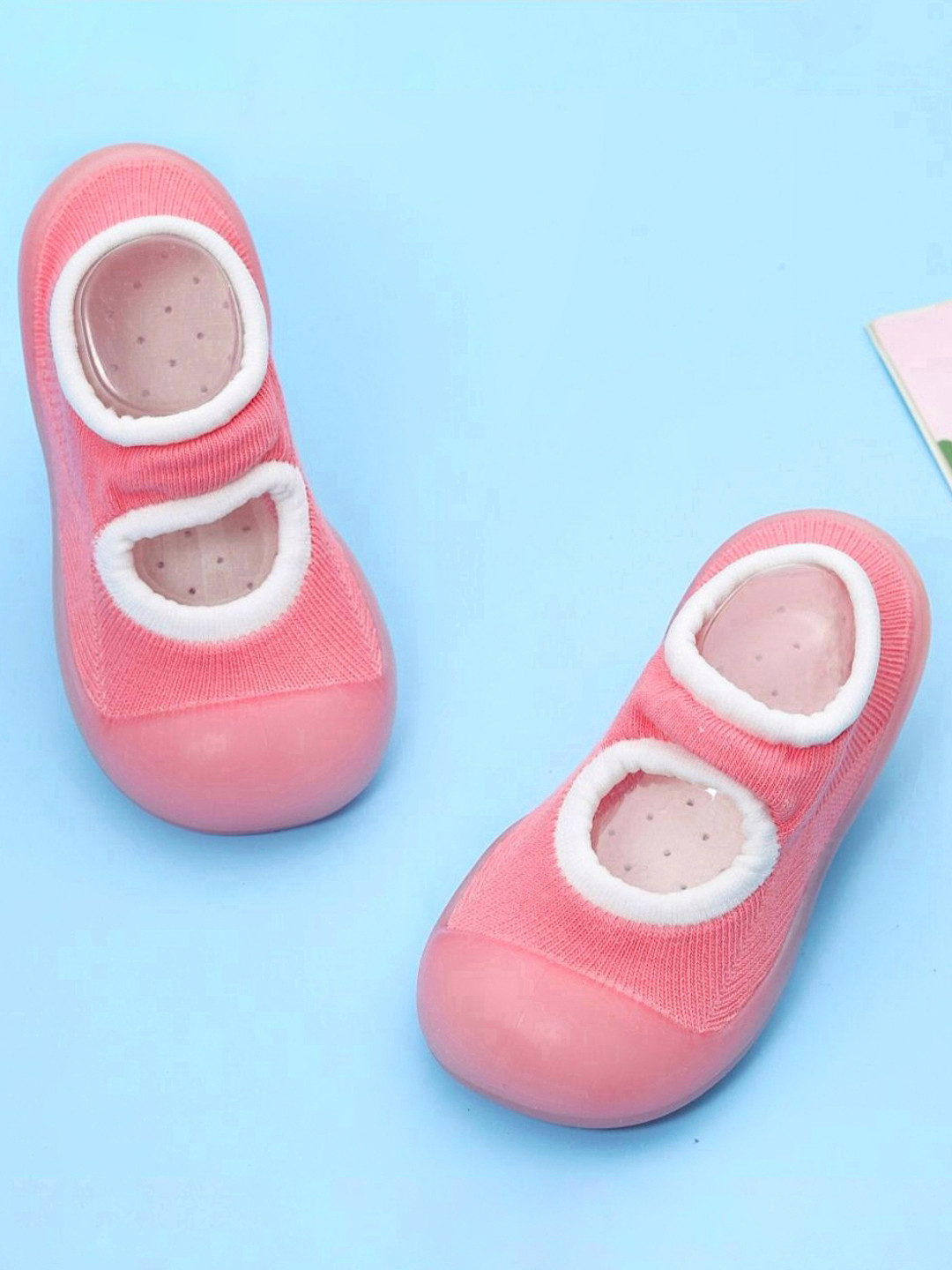 Yellow Bee Girls White & Pink Anti-Skid Rubber Sock Shoes