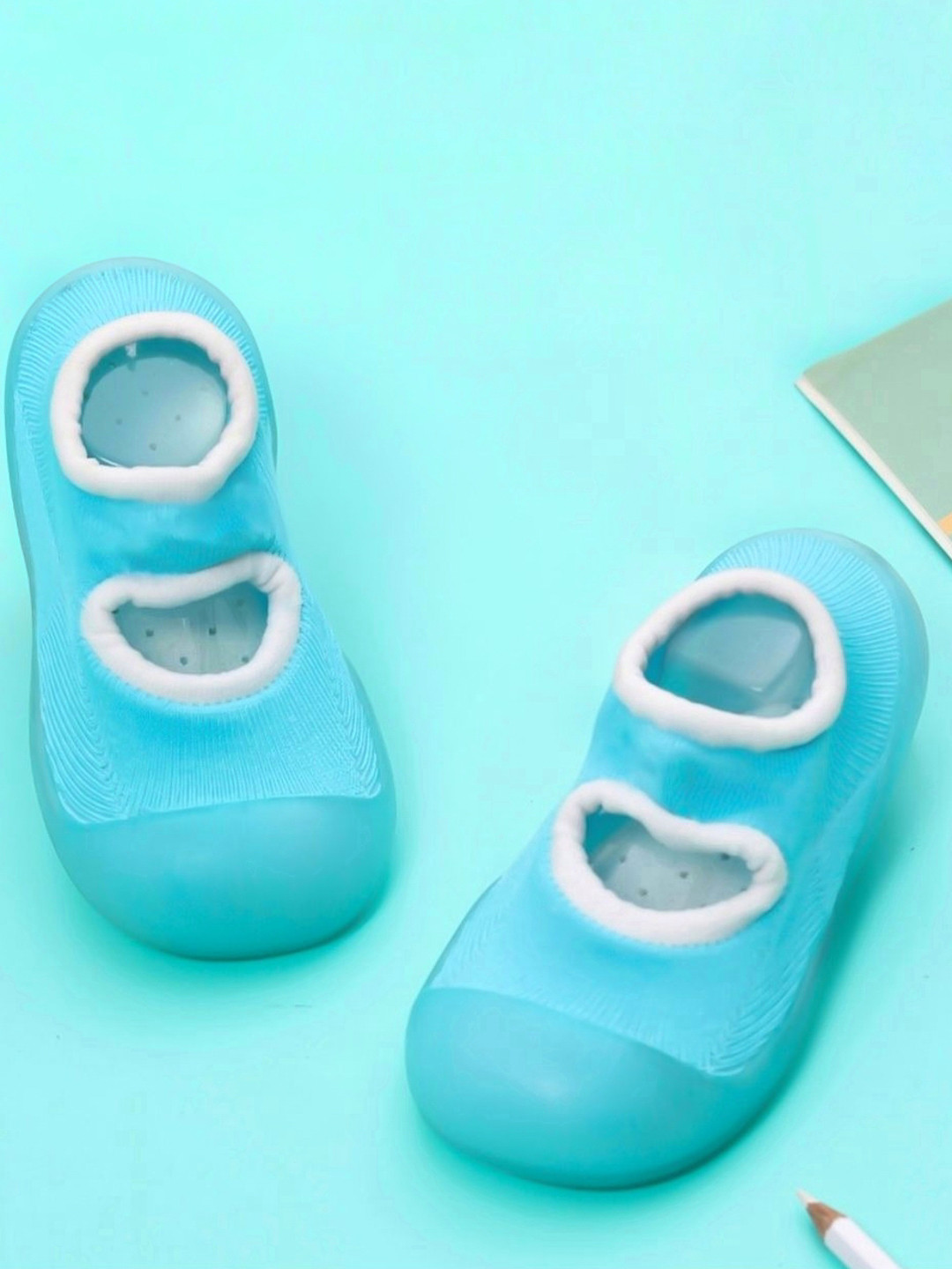 Yellow Bee Boys Blue Patterned Anti-Skid Rubber Sock Shoes