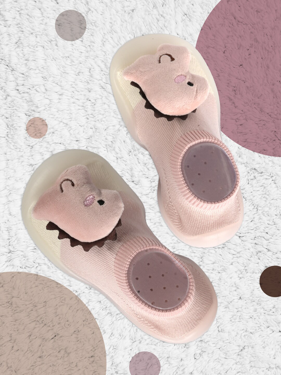 Yellow Bee Kids Pink & Beige Patterned Ankle Length Shoe Socks