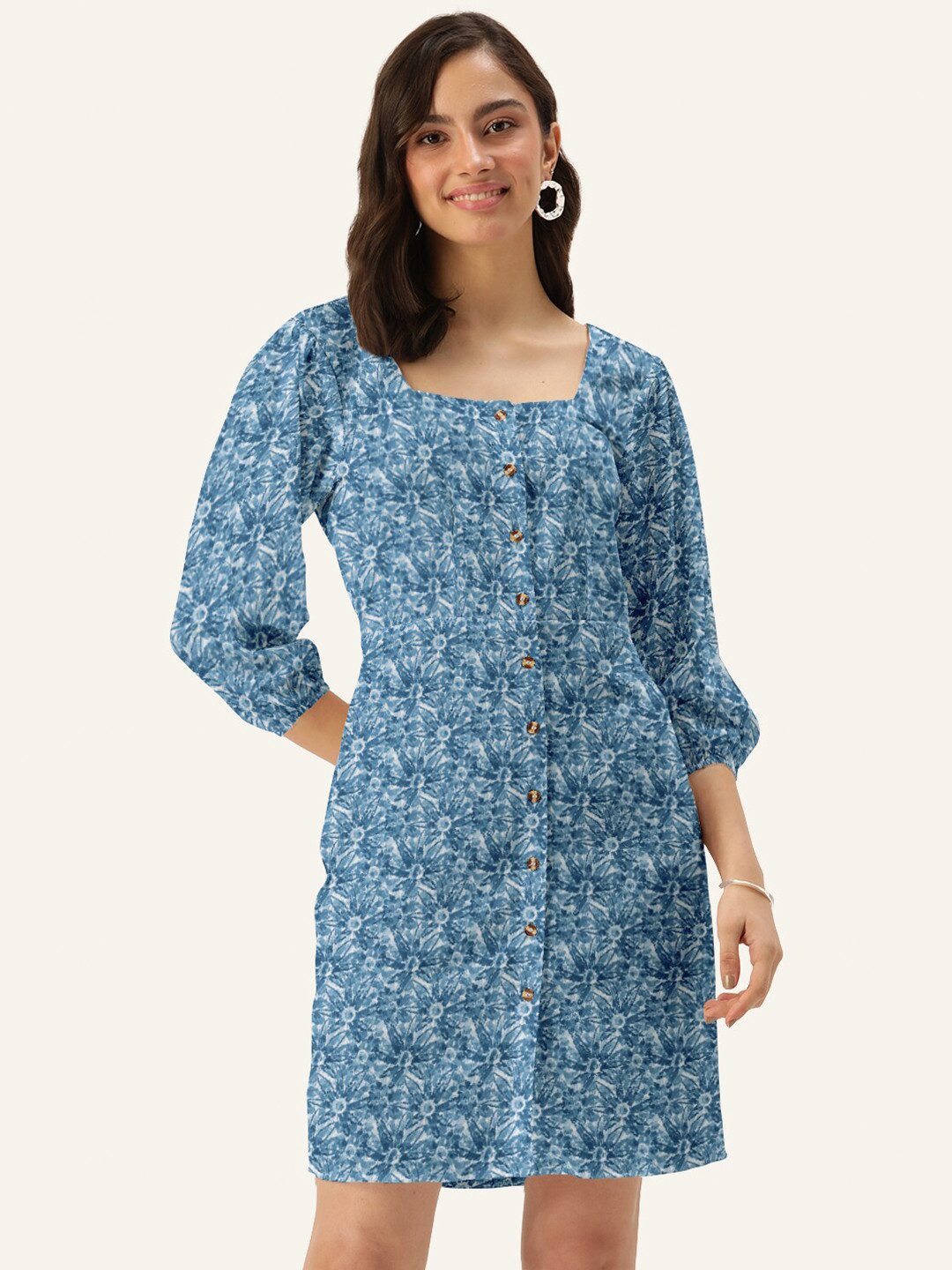 DressBerry Blue Floral Shirt Dress