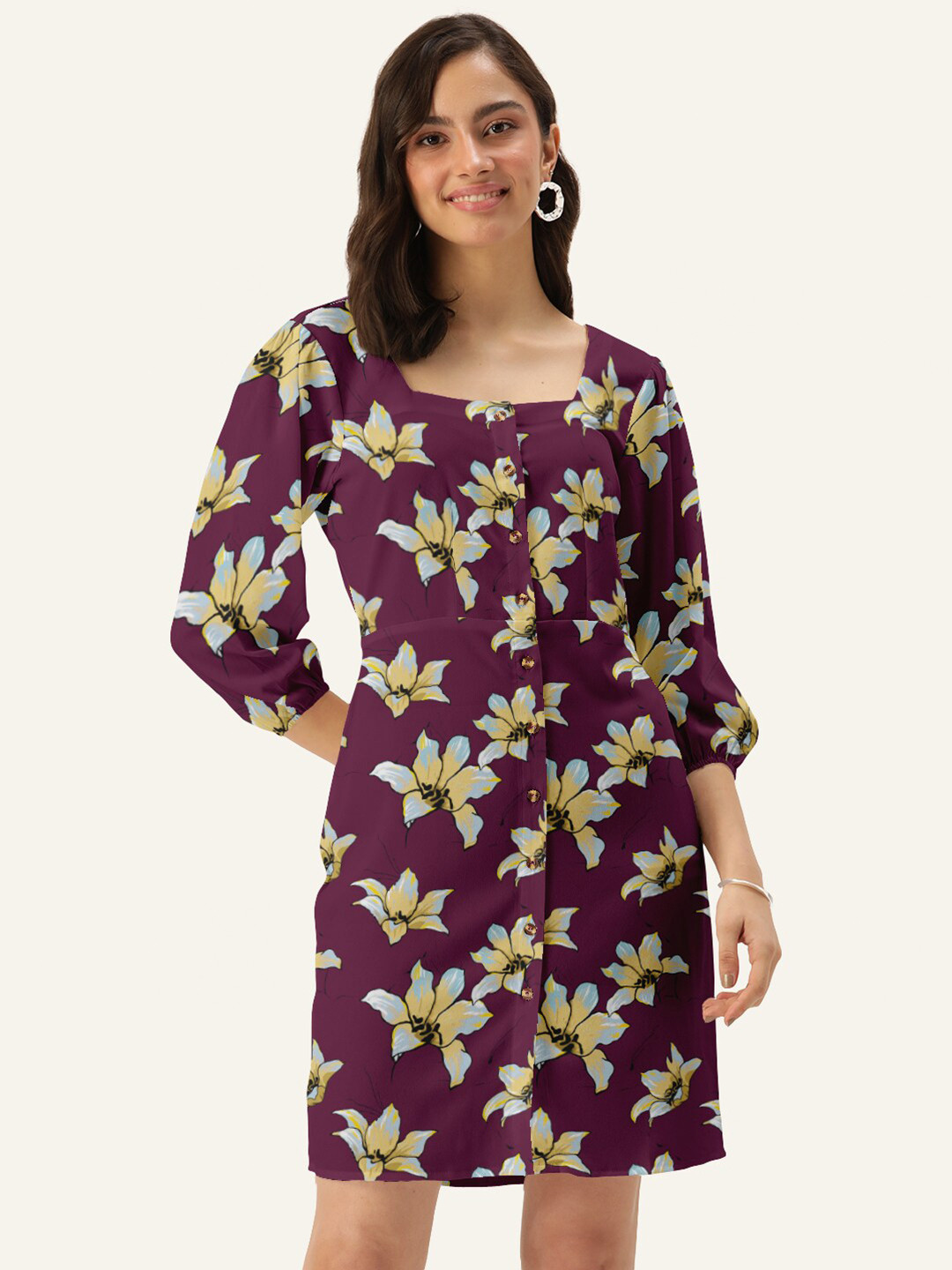 DressBerry Burgundy Floral Sheath Dress