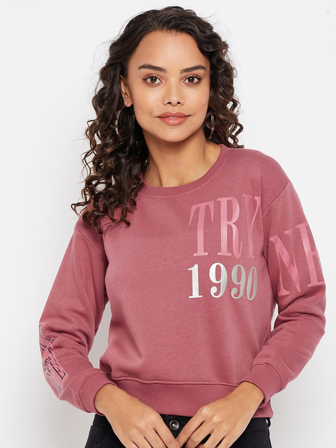 Duke Women Maroon Printed Alphanumeric Sweatshirt