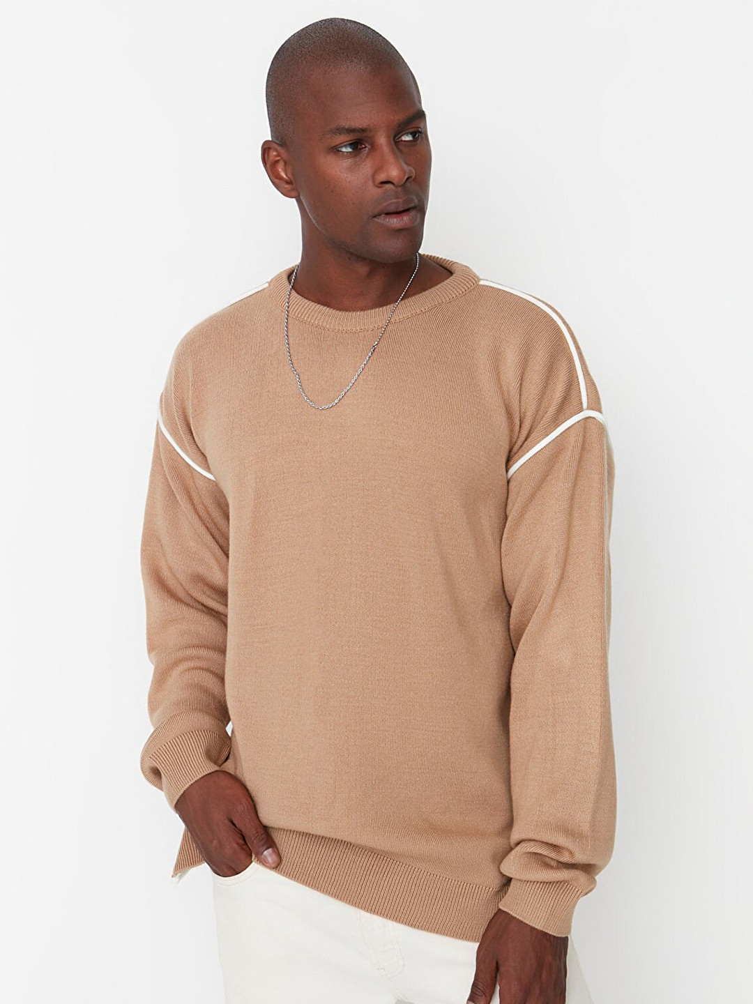 Trendyol Men Camel Brown Round Neck Acrylic Pullover Sweater