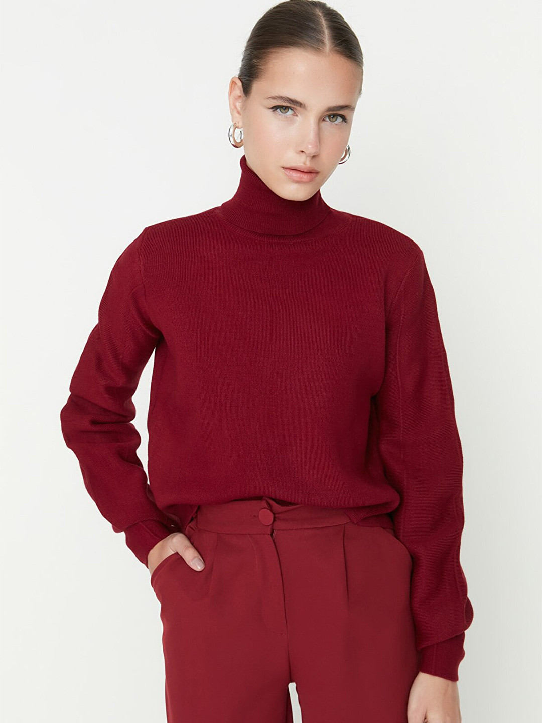 Trendyol Women Burgundy Acrylic Pullover Sweater