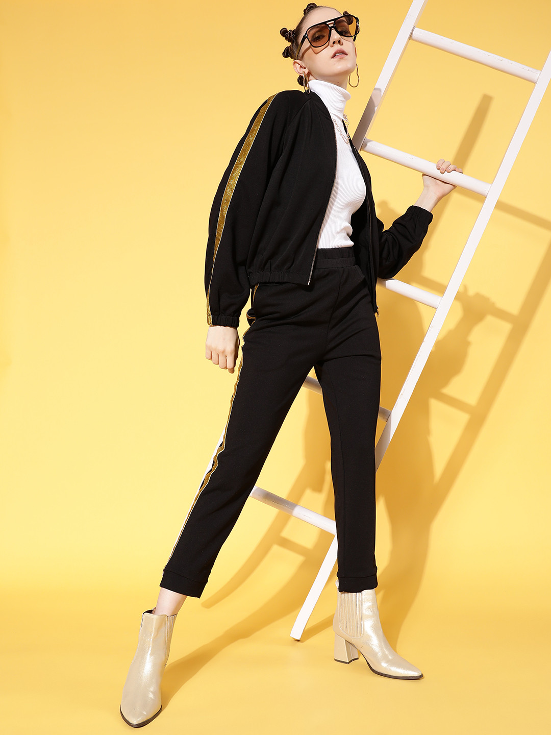 SASSAFRAS Women Black Side Tape Detail Track Pants