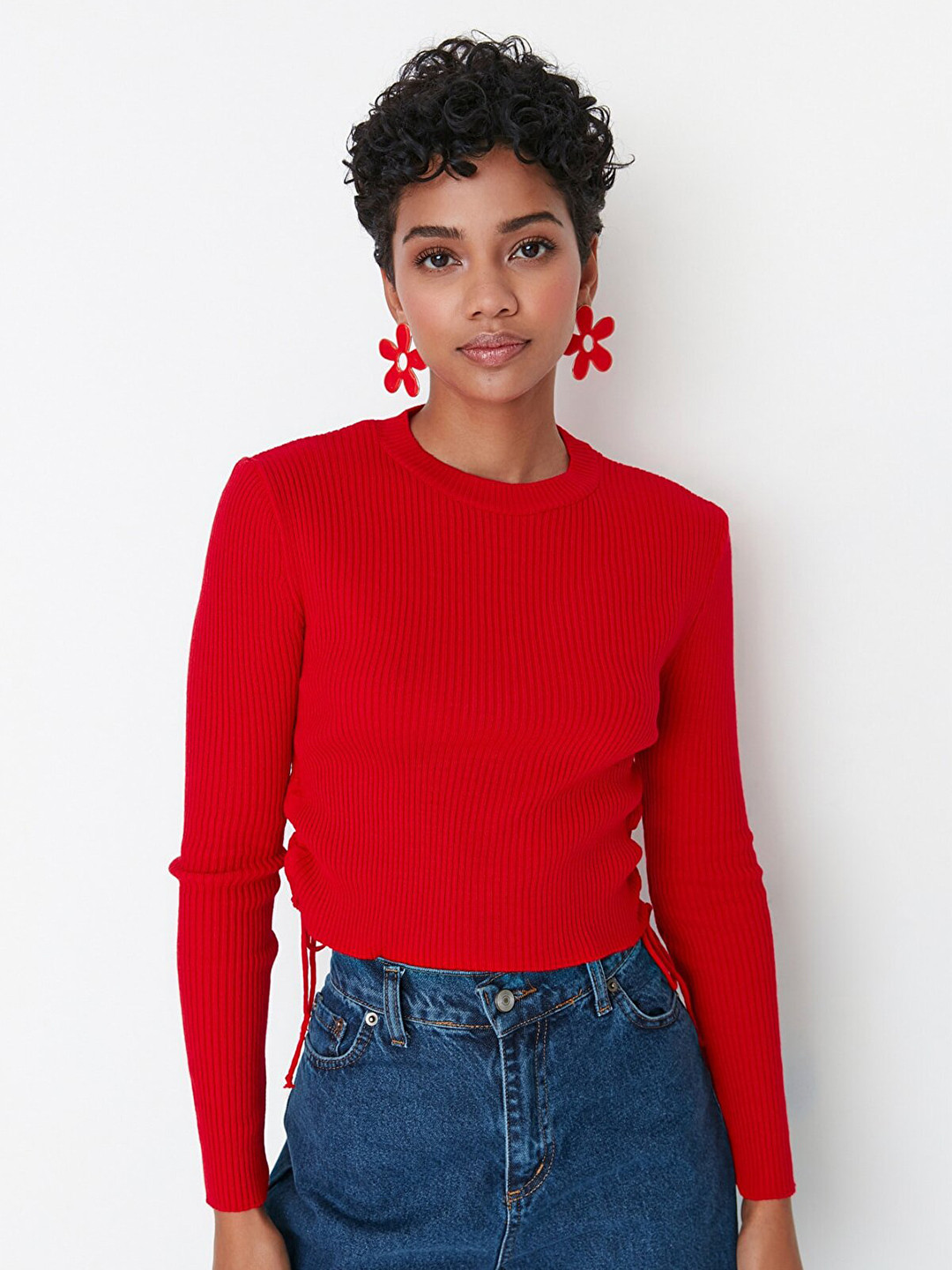 Trendyol Women Cherry Red Ribbed Pullover