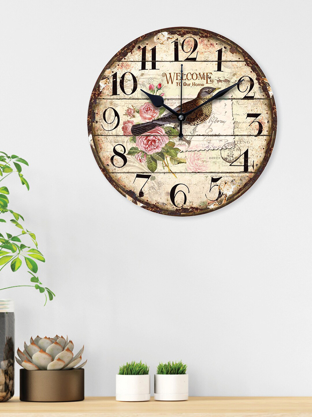 RANDOM Brown MDF Large Display Round Battery Analogue Wall Clock-29.2cm