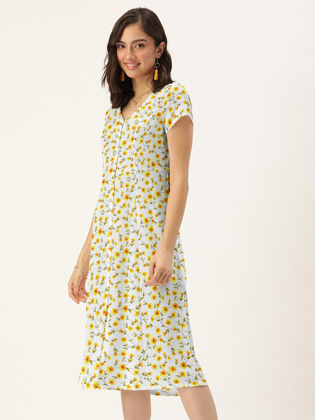 DressBerry White Floral Shirt Dress