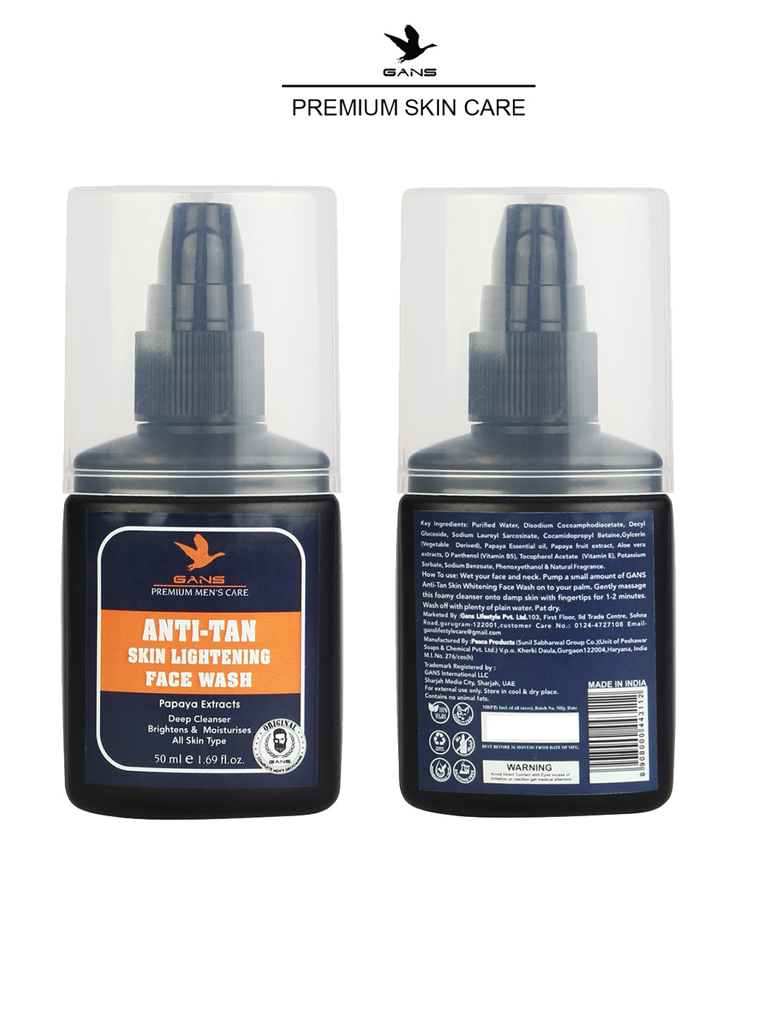 Gans Men Anti-Tan Skin Lightening Face Wash 50 ml