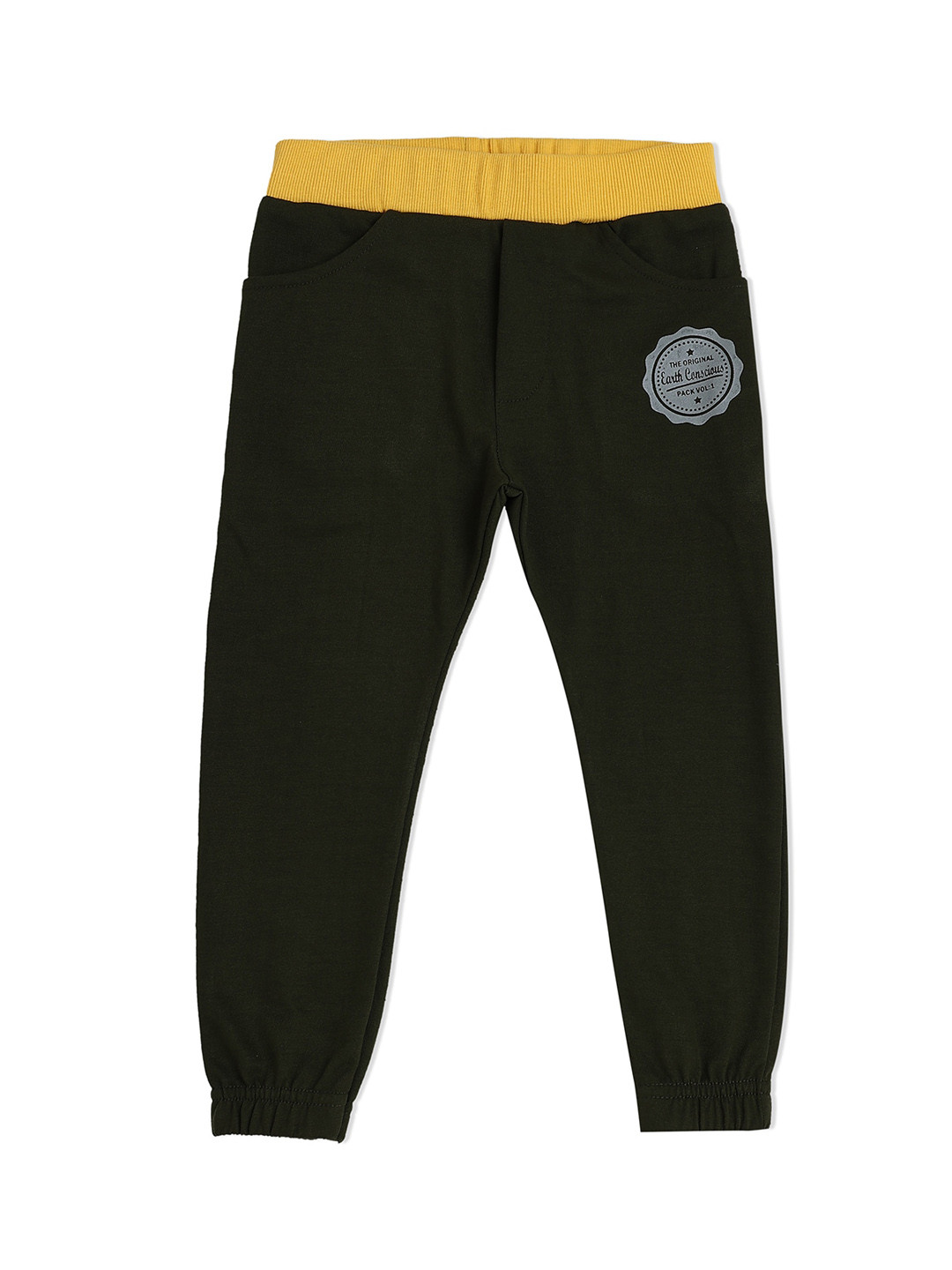 earth conscious Boys Olive Green Solid Cotton Joggers