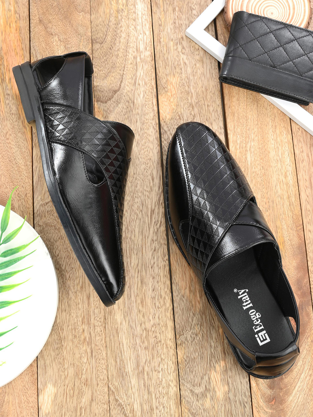 Eego Italy Men Black Comfort Slip On Sandals