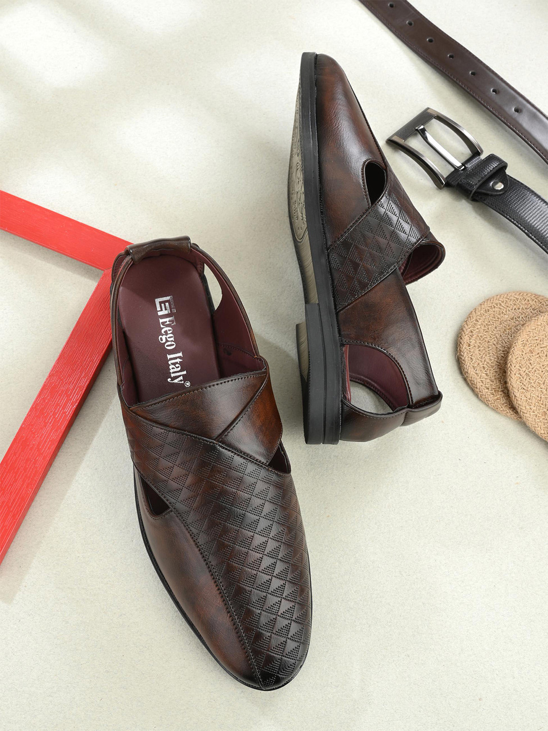 Eego Italy Men Brown Shoe-Style Slip On Sandals