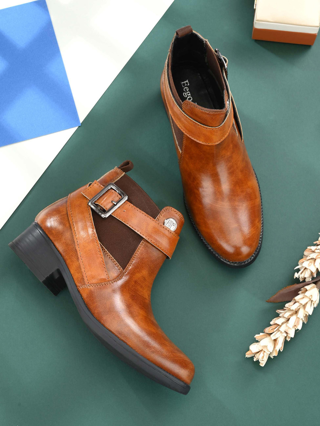 Eego Italy Women Tan Colored Patterned Chelsea Boots