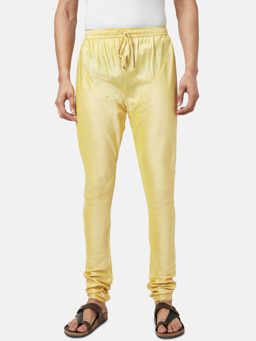 indus route by Pantaloons Men Gold-Coloured Slim-Fit Solid Churidar
