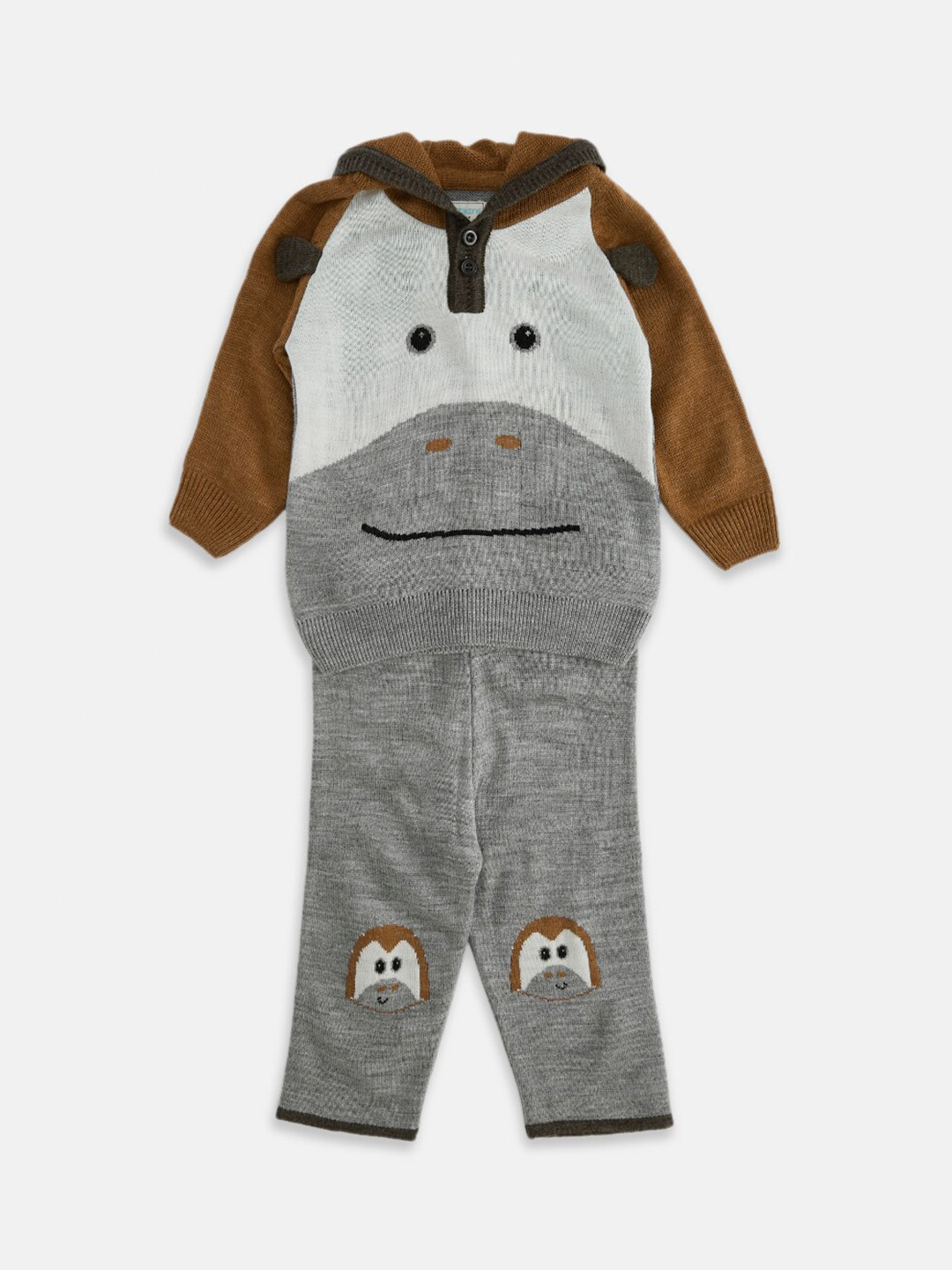 Pantaloons Baby Boys Grey & Brown Printed Pure Cotton T-shirt with Trousers