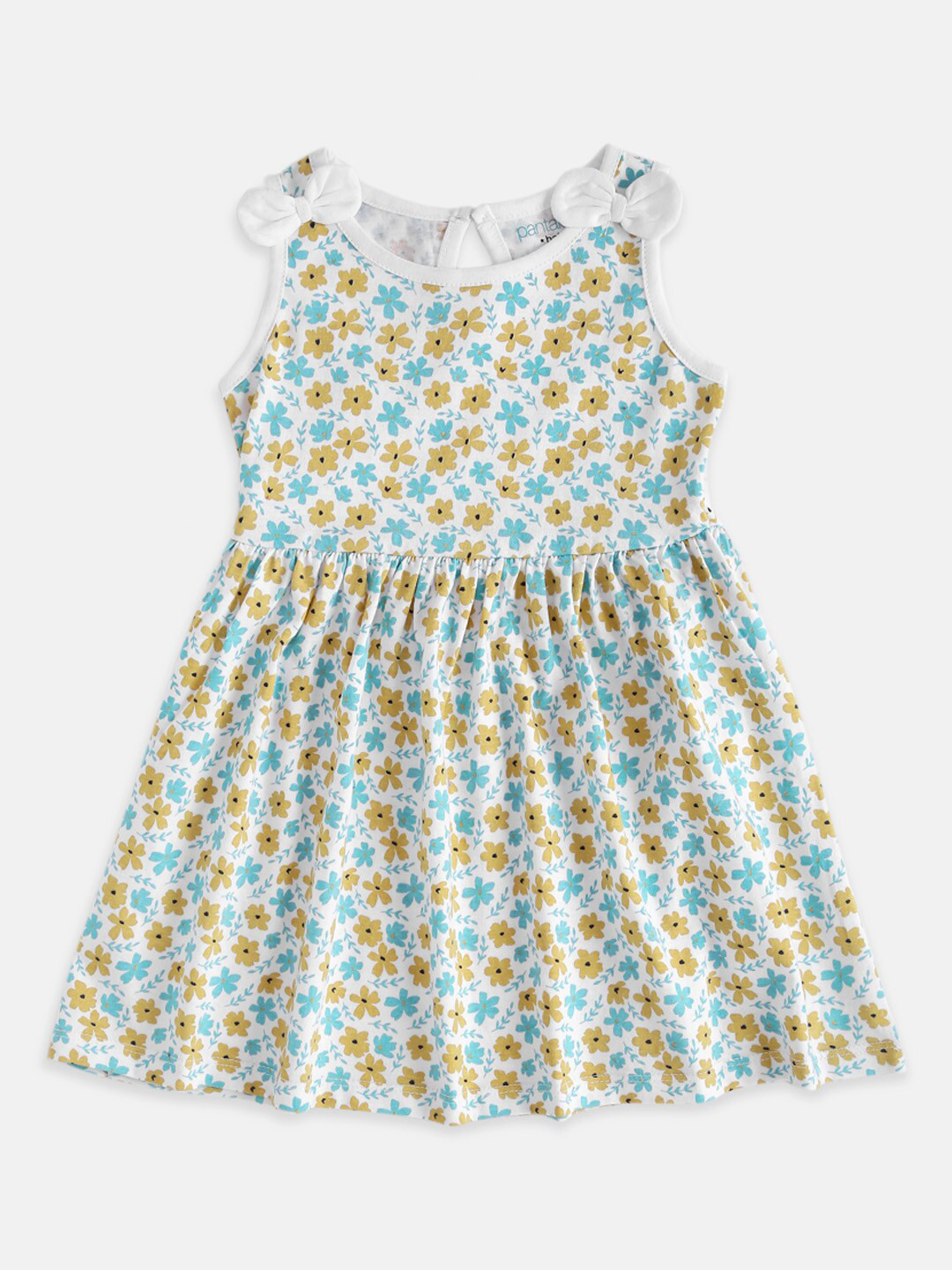 Pantaloons Baby White & Blue Floral A-Line Cotton Dress