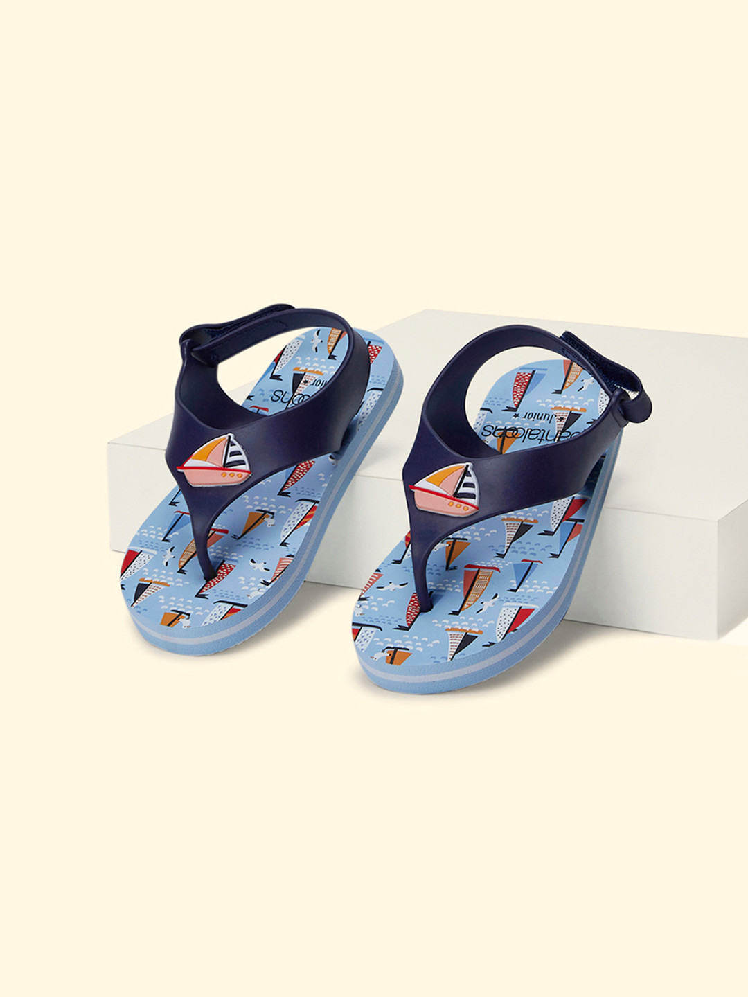 Pantaloons Junior Boys Blue & Red Printed Thong Flip-Flops