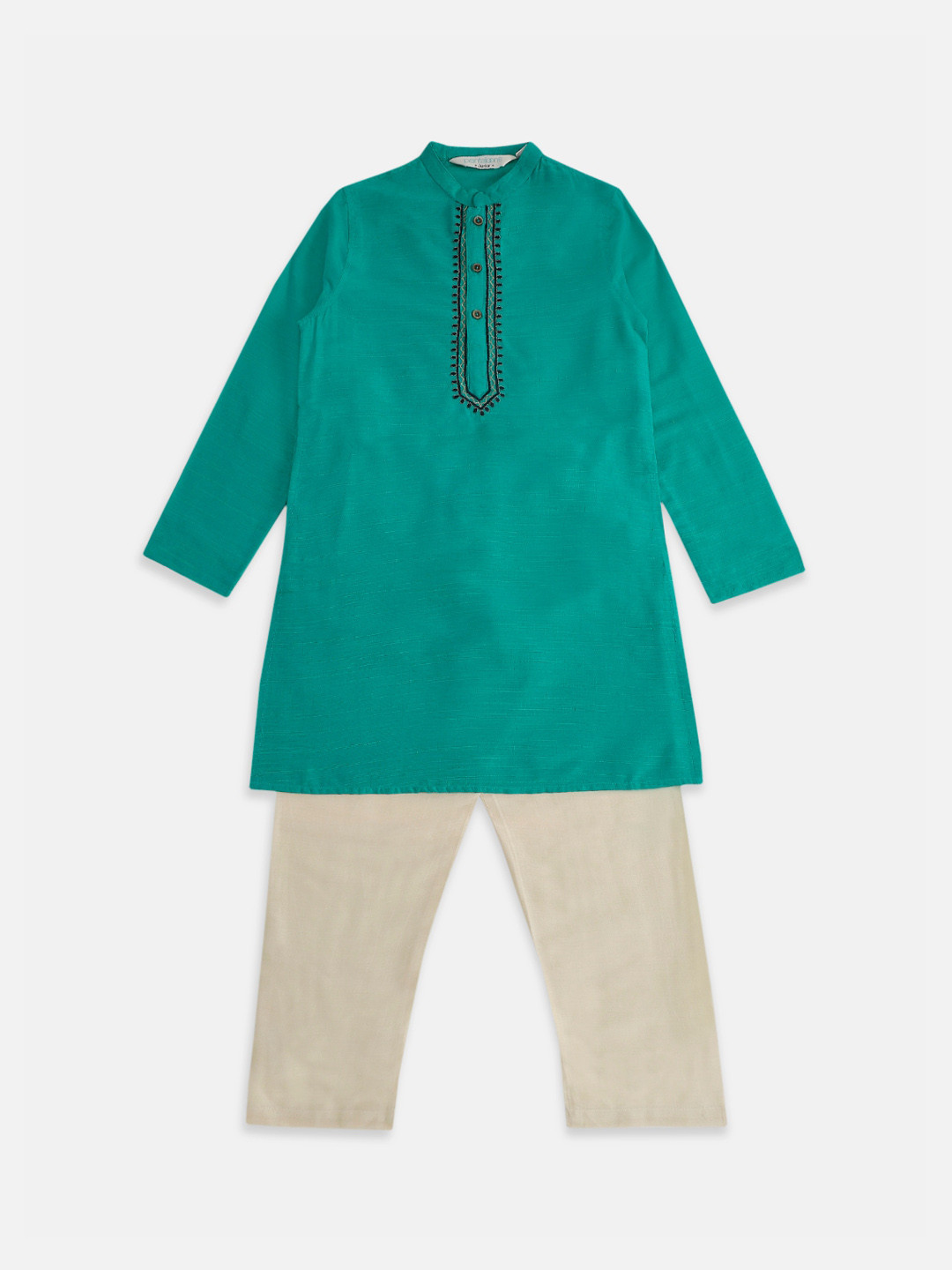 indus route by Pantaloons Boys Turquoise Blue Thread Work Kurta with Pyjamas