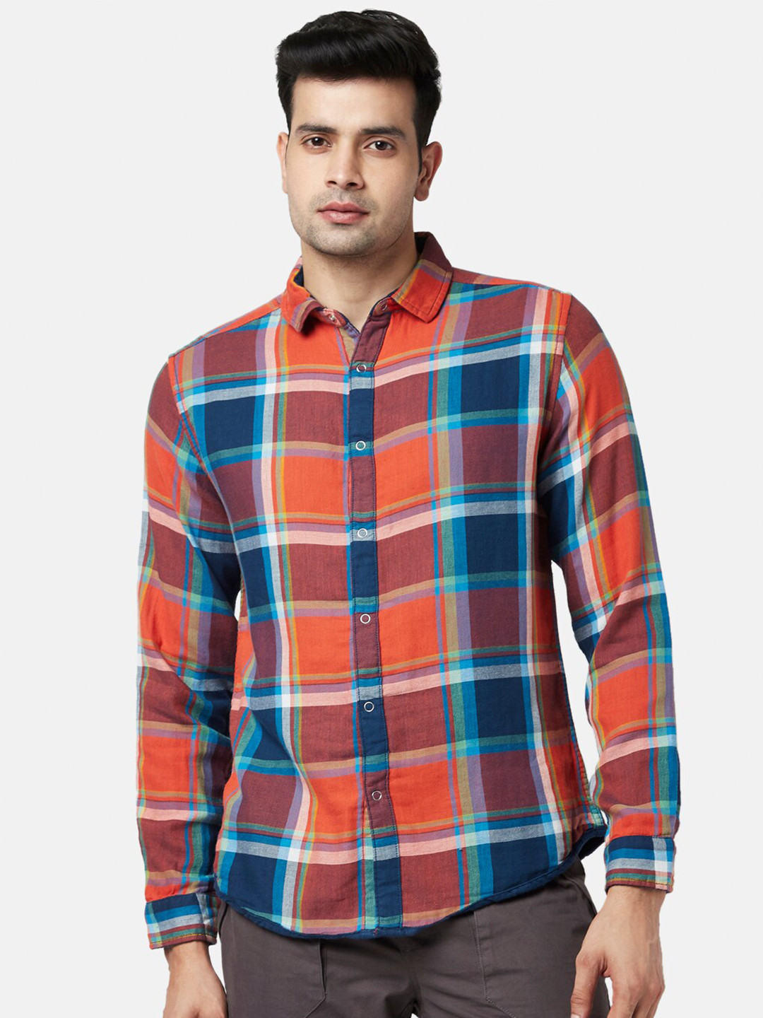 Urban Ranger by pantaloons Men Slim Fit Tartan Checks Cotton Casual Shirt