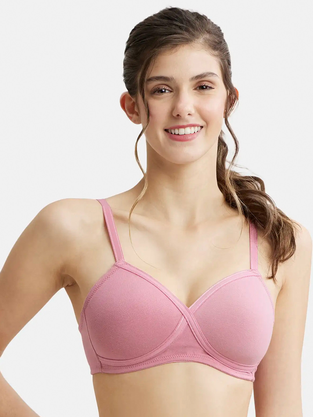 Jockey Wirefree Padded Cotton Full Coverage Tshirt Bra with Adjustable Straps-FE40