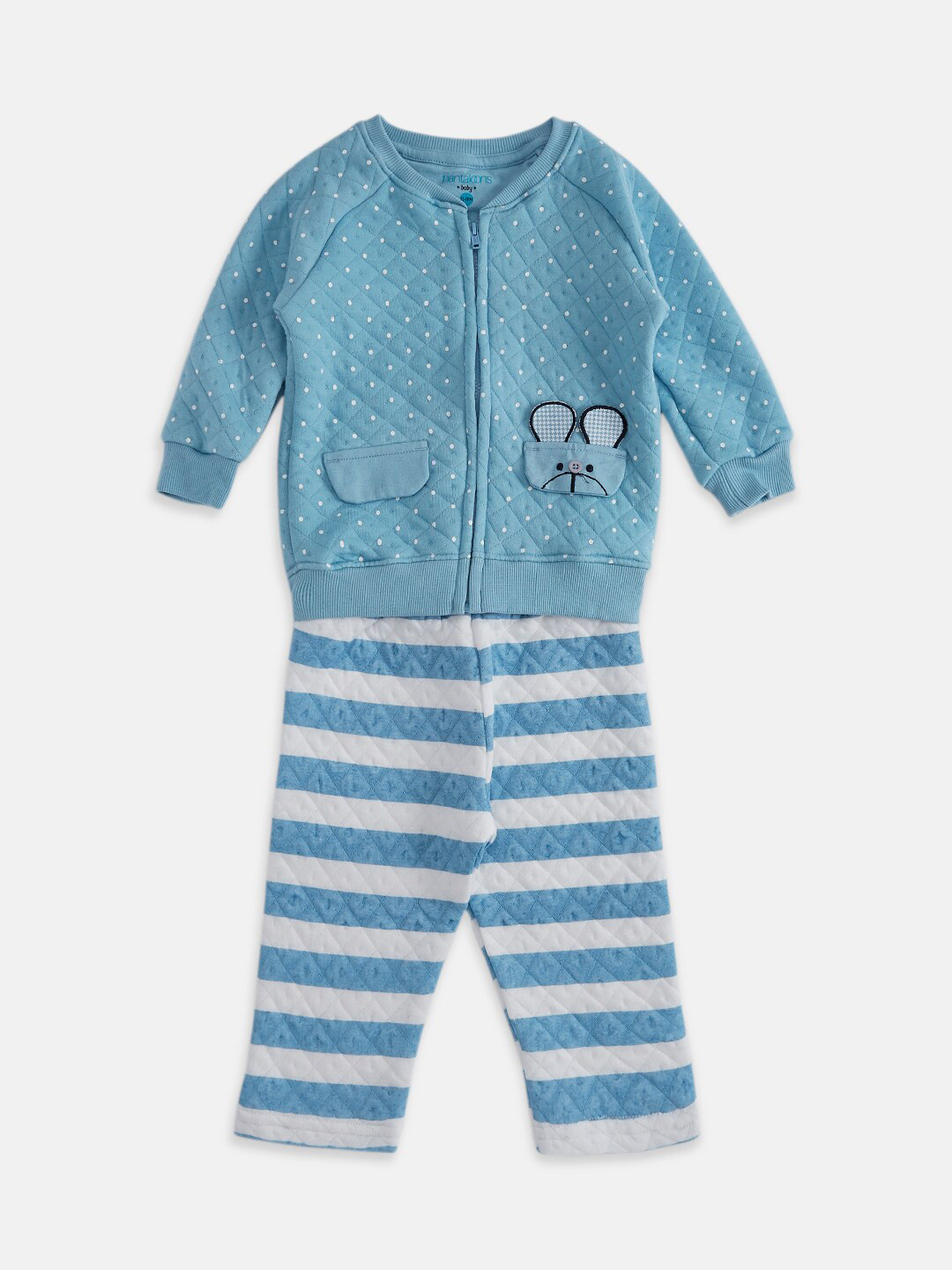 Pantaloons Baby Boys Blue Printed Shirt with Trousers