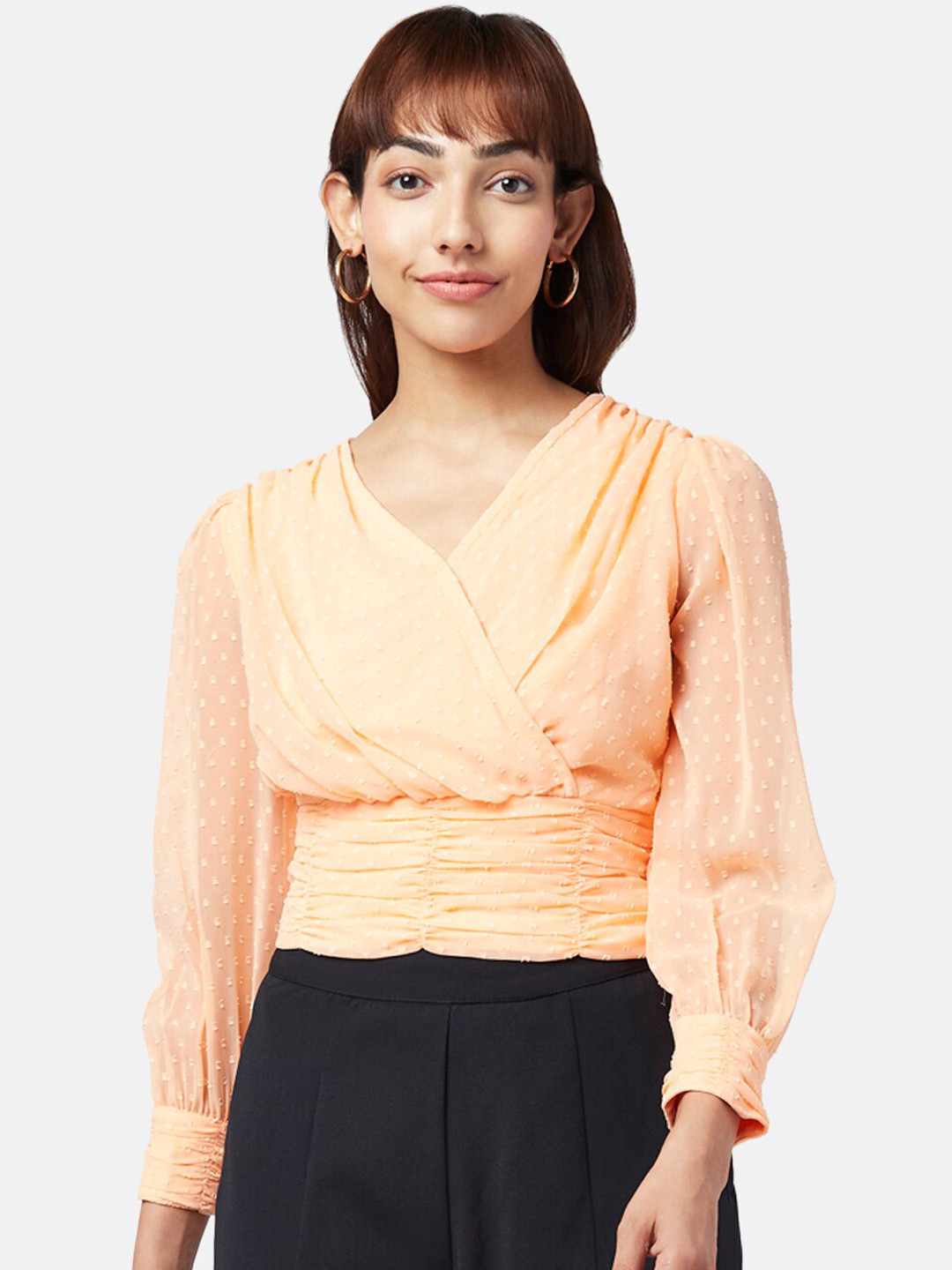 Honey by Pantaloons Women Peach Wrap Crop Top