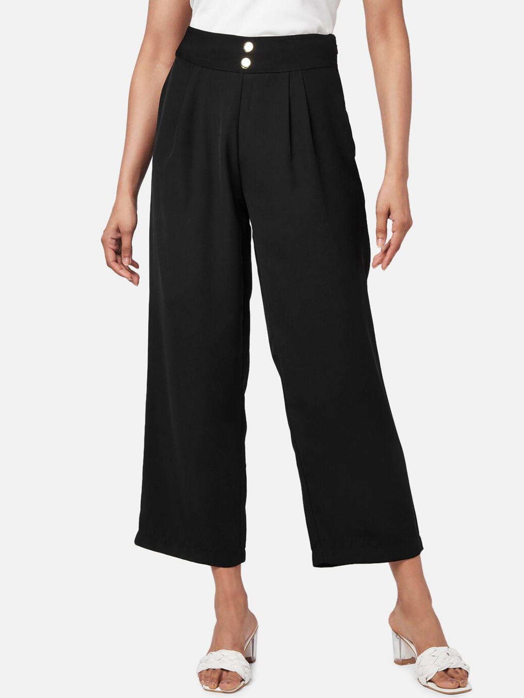 Honey by Pantaloons Women Black High-Rise Pleated Culottes