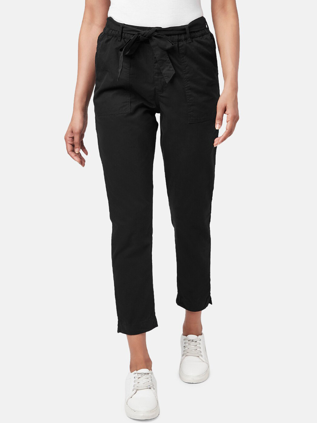 Honey by Pantaloons Women Black High-Rise Cotton Peg Trousers