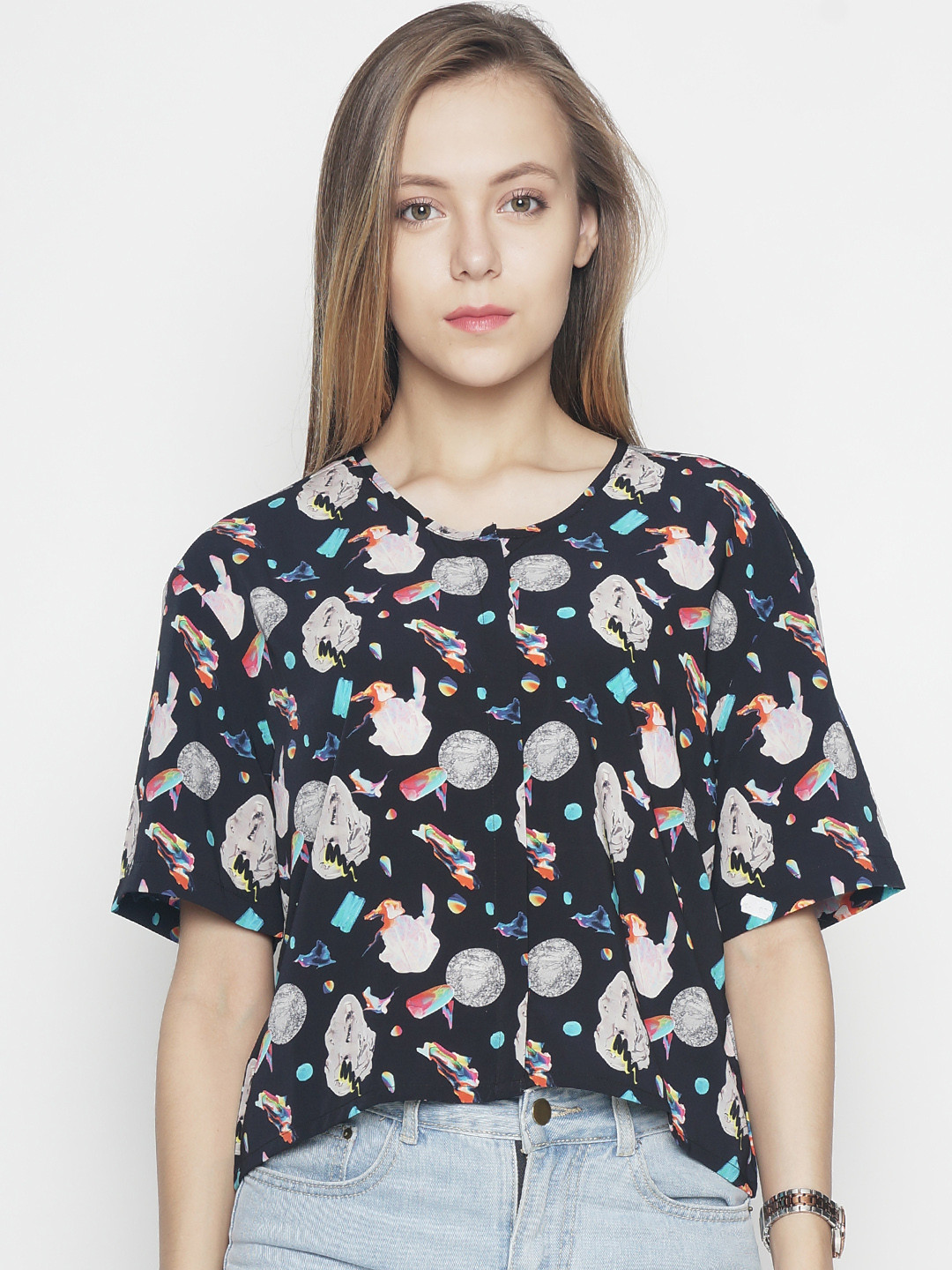 Buy Voi Jeans Women Black Printed Shirt 