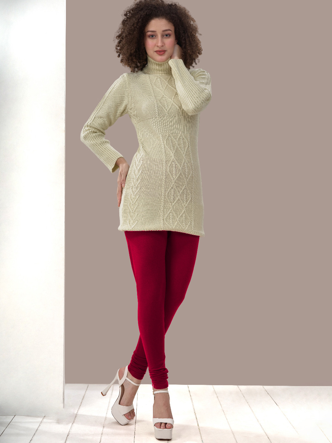 LYRA Women Pink Solid Cotton Winter Ankle Length Leggings