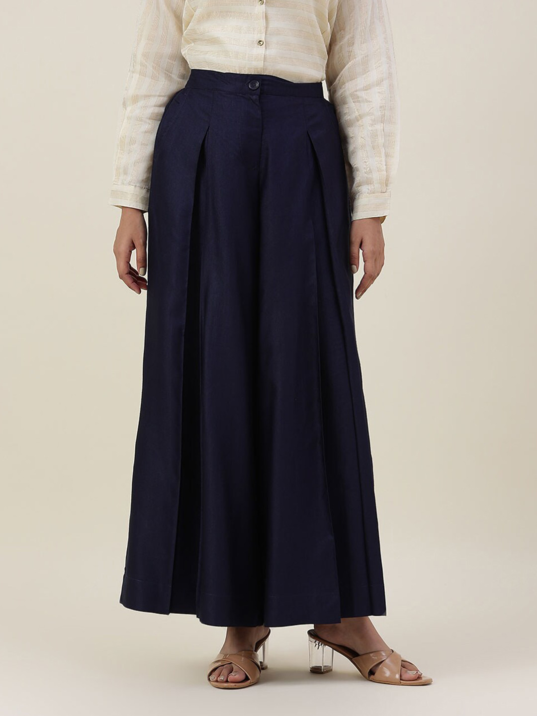 Fabindia Women Navy Blue Flared Palazzo
