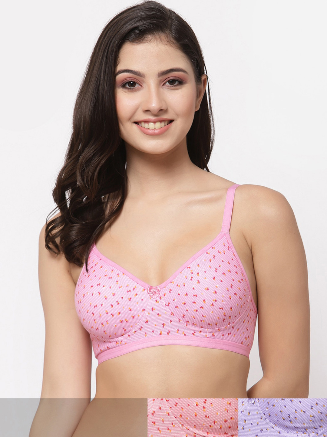 College Girl Pink & Purple Pack Of 3  Cotton Floral Bra