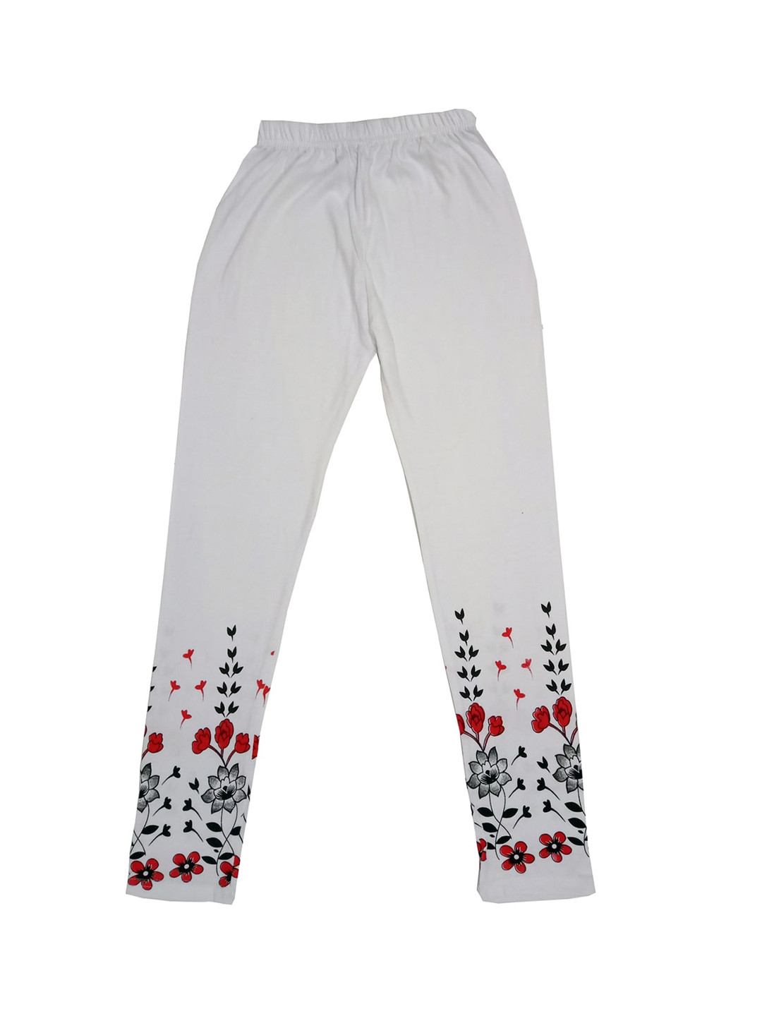 IndiWeaves Girls White Printed Cotton Ankle-Length Leggings