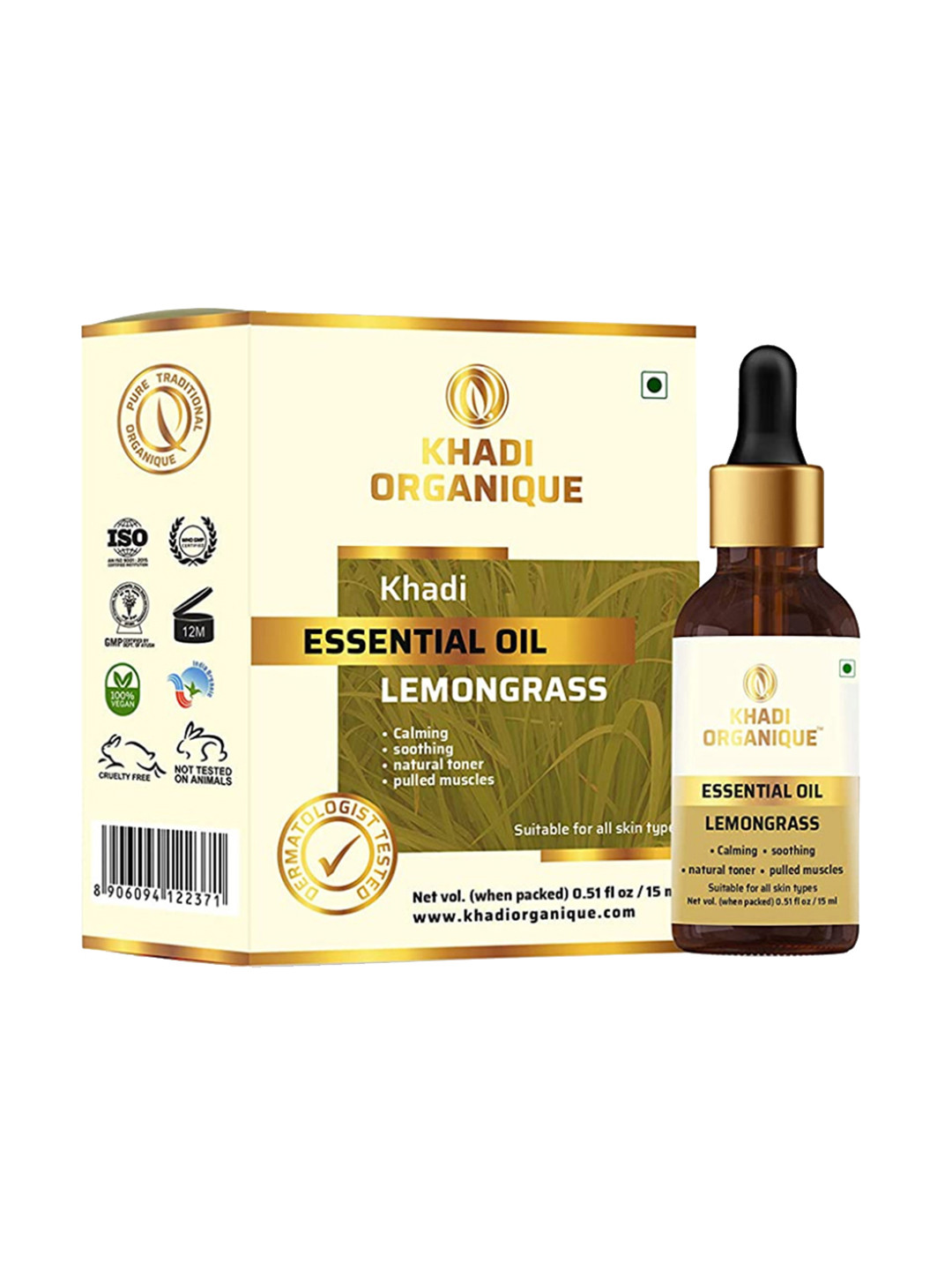 Khadi Organique Lemongrass Essential Oil For Calming & Soothing - 15ml