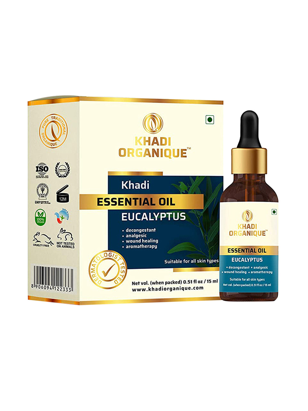 Khadi Organique Eucalyptus Essential Oil For Wound Healing - 15ml