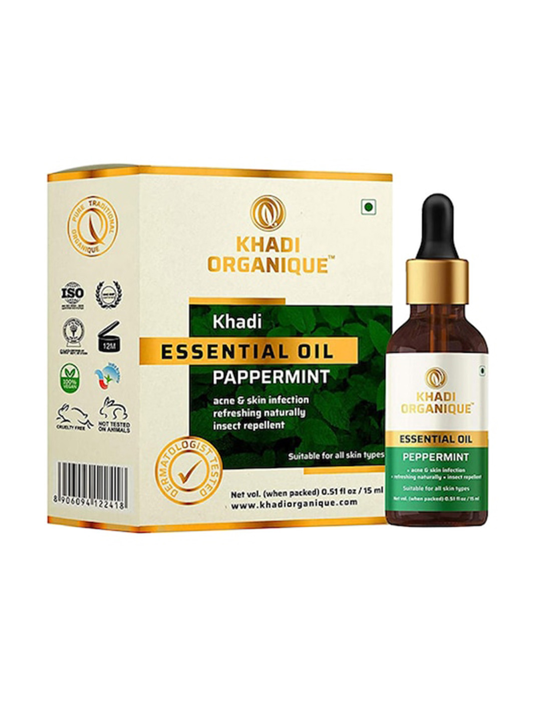 Khadi Organique Peppermint Essential Oil For Acne & Skin Infections - 15 ml