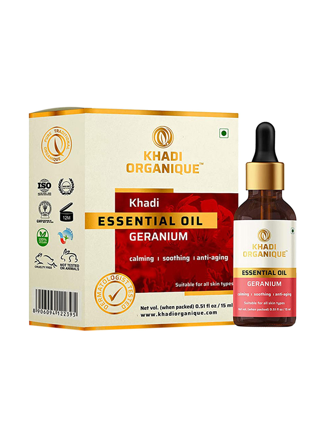 Khadi Organique Geranium Essential Body Oil For Calming & Soothing - 15ml